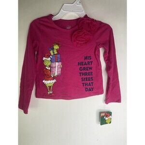 Dr. Seuss The Grinch Holiday Christmas Pink Long Sleeve Top T-Shirt Girls 6X